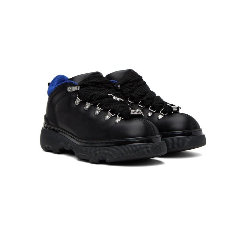 Burberry Trek Sneakers Black Leather Mens 42 / US 9 Made in Italy NIB - Picture 2 of 7